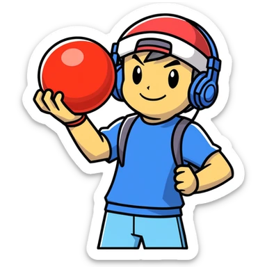 Hot handsomeb muscular 6ft tall smiling happy clean shaven Ash Ketchum being a  dj and his music rocks while holding his pokemon ball sticker