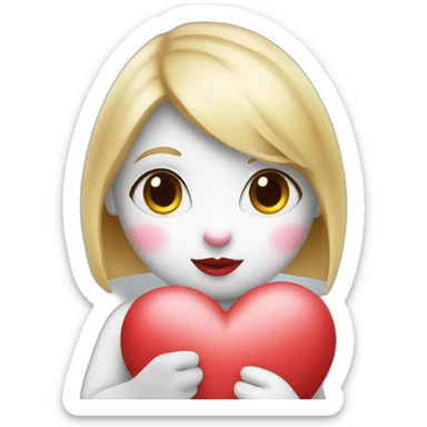 A female rabbit with blonde hair and big red lips, holding a heart sticker