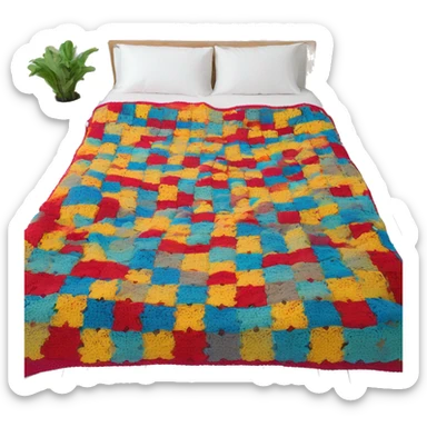 Bed with color crochet blanket sticker