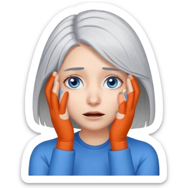 young woman with gray hair and blue eyes and 1 palm of hand covering face in exasperation sticker