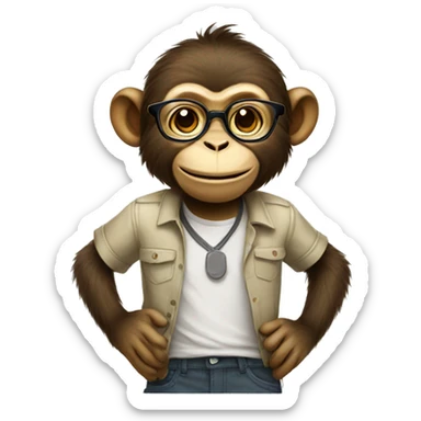 Standing monkey with glasses shirt and pant and smiling  sticker