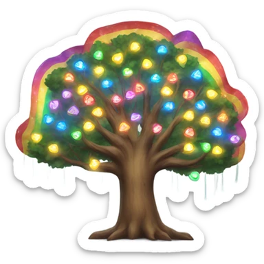 Large rainbow tree with string lights  sticker