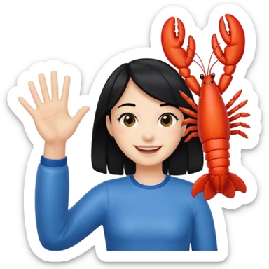 a lobster claw high five a girl with black hair sticker