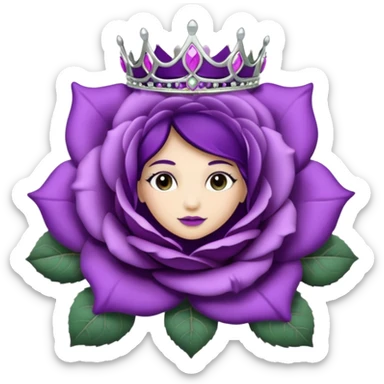 Purple rose flower, silver circle plaque with silver tiara sticker