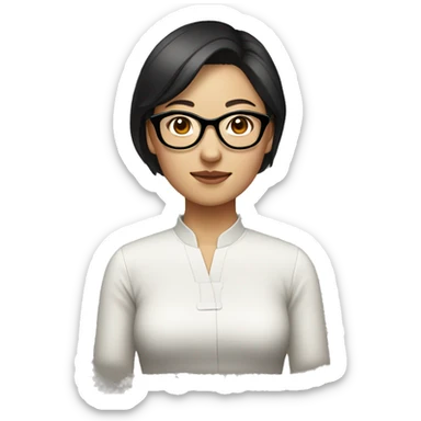 chinese woman, short hair, dark hair, glasses sticker