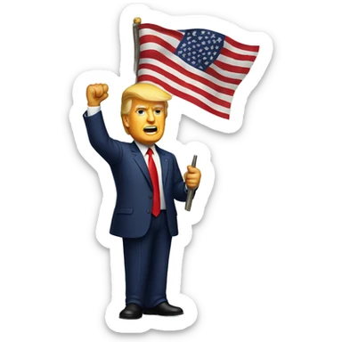 President trump holding American flag aloft sticker