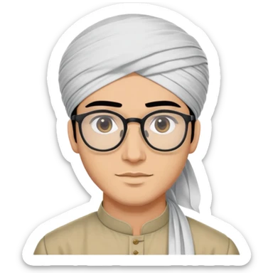young man with wheatish skin tone, black hair, wearing kurta with rectangle glasses and traditional turban sticker