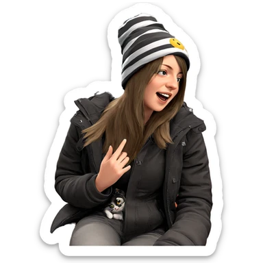 girl sitting with cat hat sticker