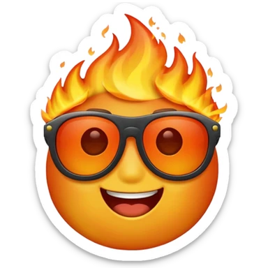 Make a fire emoji with sunglasses but without a face, just fire with glasses.WITHOUT A FACE sticker