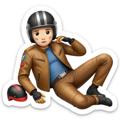 a motorcyclist lying on the ground who has just fallen sticker