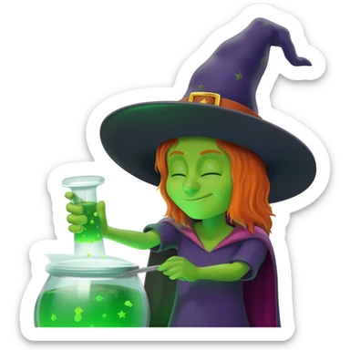 green witch cooking potion sticker