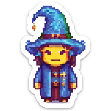 A wizard emoji, retro and blocky sticker