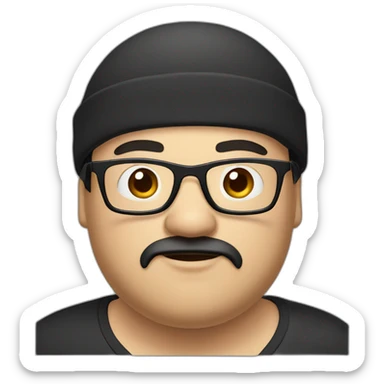 Overweight man with black hair wearing miniature skullcap on head, black scruffy beard and glasses. sticker