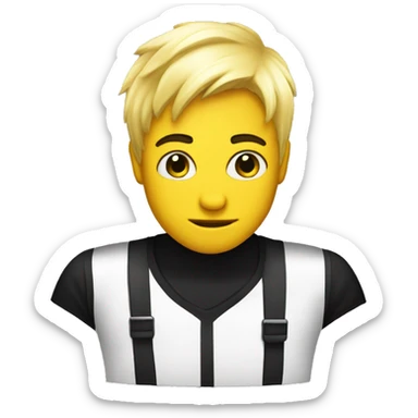A Robber emoji with white and Black stripper Shirt and blonde hair and he s yello sticker