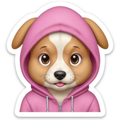 Dog with eyelashes wearing a pink hoodie sticker