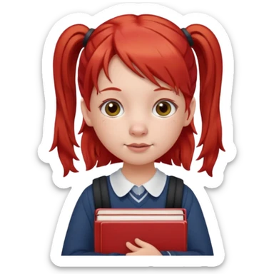 School girl with pig tails and red cheeks and red hair carrying school books  sticker