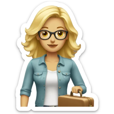 blonde woman with luggage sticker