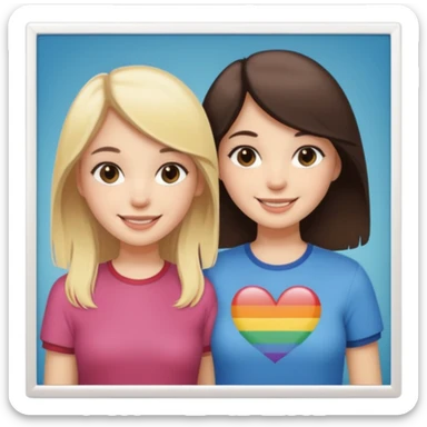 a brunette girl and a blonde girl smiling in polaroid picture sticker