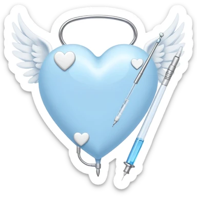 sky blue heart with angel wing, syringe, white game pad, white cat ears sticker