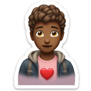 A boy wih heart pose sticker
