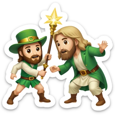 Jesus fighting a leprechaun sticker