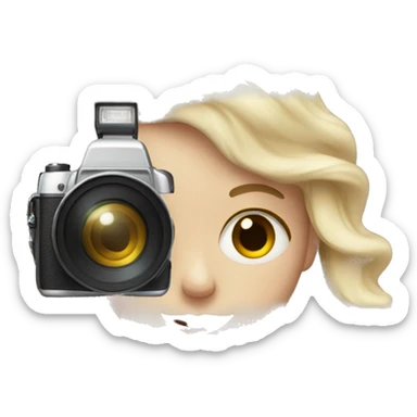 pale girl with long wavy hair holding camera sticker