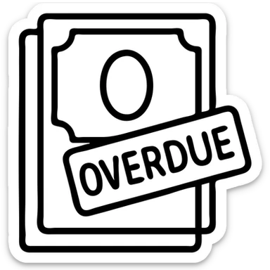 debt emoji icon of a stack of bills with a red overdue stamp sticker