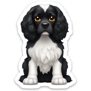 Small completely black king spaniel with black fur on his whole face and white fur on chest sticker