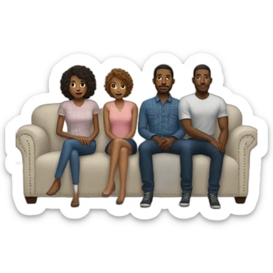 five black men stand behind the sofa and one white woman sit on sofa sticker