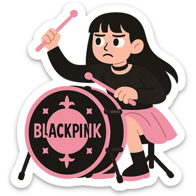 BLACKPINK-inspired gothic drum, no hearts, soft and expressive, black and pink colors sticker