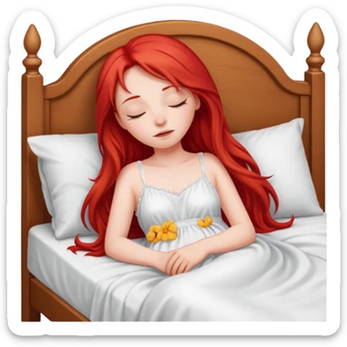 Red long hair girl sleeping in bed alone sticker