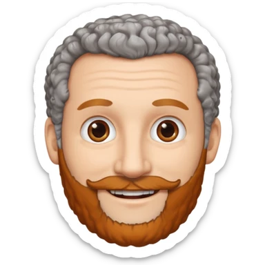 Illustrated emoji of a middle aged man with receding grey curly hair, brown eyes, white skin and a beard sticker