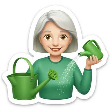 Older female hold garden watering pot sticker