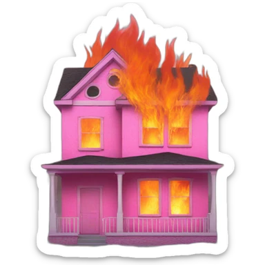 pink house on fire front sticker