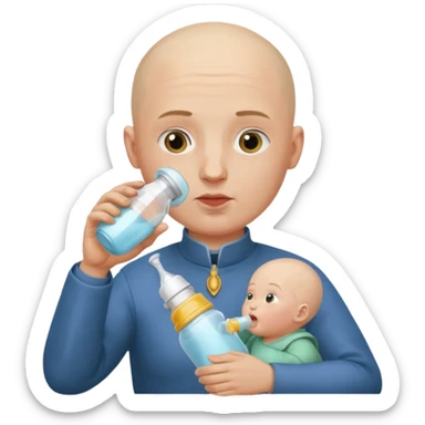 Un homme avec une calvitie cheveux ras boit un biberon  avec Jeanne d’arc dans le biberon  sticker