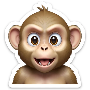 Cinematic Comical Macaque Portrait Emoji, Head tilted dramatically with an exaggeratedly shocked expression, featuring a dynamic, animated face with wide, comically expressive eyes full of humorous disbelief, Simplified yet hilariously expressive features, highly detailed, glowing with a slightly sassy glow, high shine, dramatic yet playful, stylized with an air of quirky primate attitude, soft glowing outline, capturing the essence of a meme-worthy macaque that looks ready to side-eye its way into viral fame! sticker
