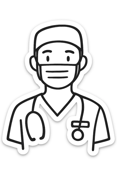 A modern doctor facing the front wearing scrubs sticker