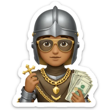 Knight helmet gold chain dark glasses money sticker