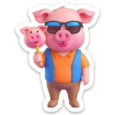 John Pork, pig head on a human body, wearing sunglasses, casual outfit, 3D emoji style sticker