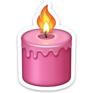 A pink candle with a flame on it, viewed from 10 degrees from above. sticker