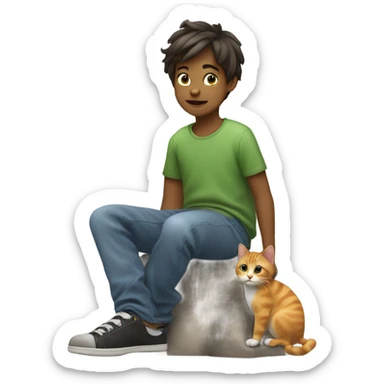 boy with cat on back sticker