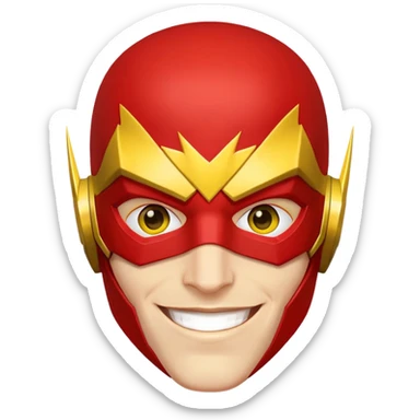 smiling face of The Flash superhero with red mask and yellow accents sticker