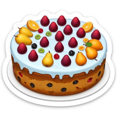 a fruit cake with visible fruit pieces, simple, clear sticker