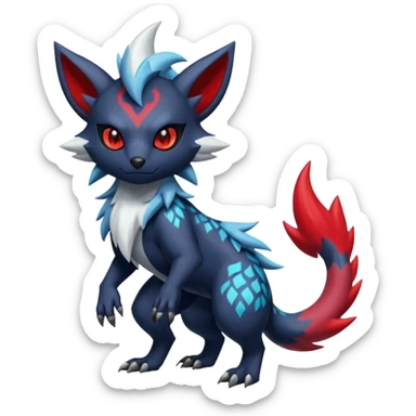 Colorful patterned esoteric shiny glowing scaly scary cool badass edgy Zorua-Absol-Zangoose-Salandit-fusion (full body) sticker