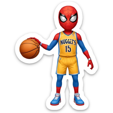 Spider-Man wearing Denver Nuggets jersey with basketball with a basketball sticker