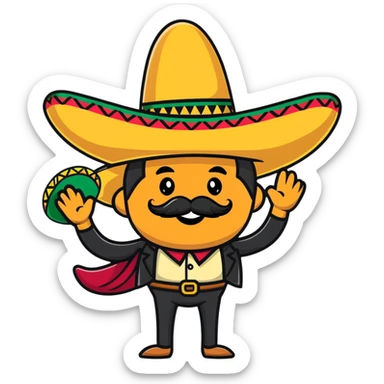 funny Mexican character with a big mustache and sombrero, smiling sticker