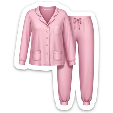  pink ozy two-piece pajama set with a soft fabric texture, long-sleeve top and pants, cute and comfy design, folded or on a hanger, pastel tones, realistic style, isolated on transp sticker