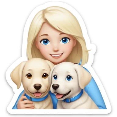 Blondie and blues eyes girl smiling with White labrador  in snow sticker