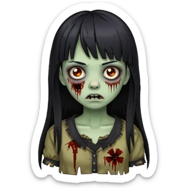 girl zombie with black long hair and bangs sticker