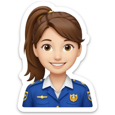 Young Female: ponytail brown haiir, wearing uniform, white skin sticker